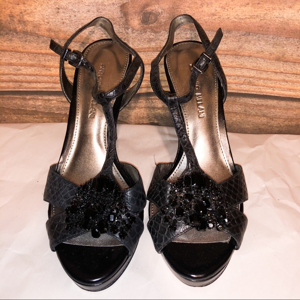 Antonio Melani Black Strappy Heel Jewel 8.5